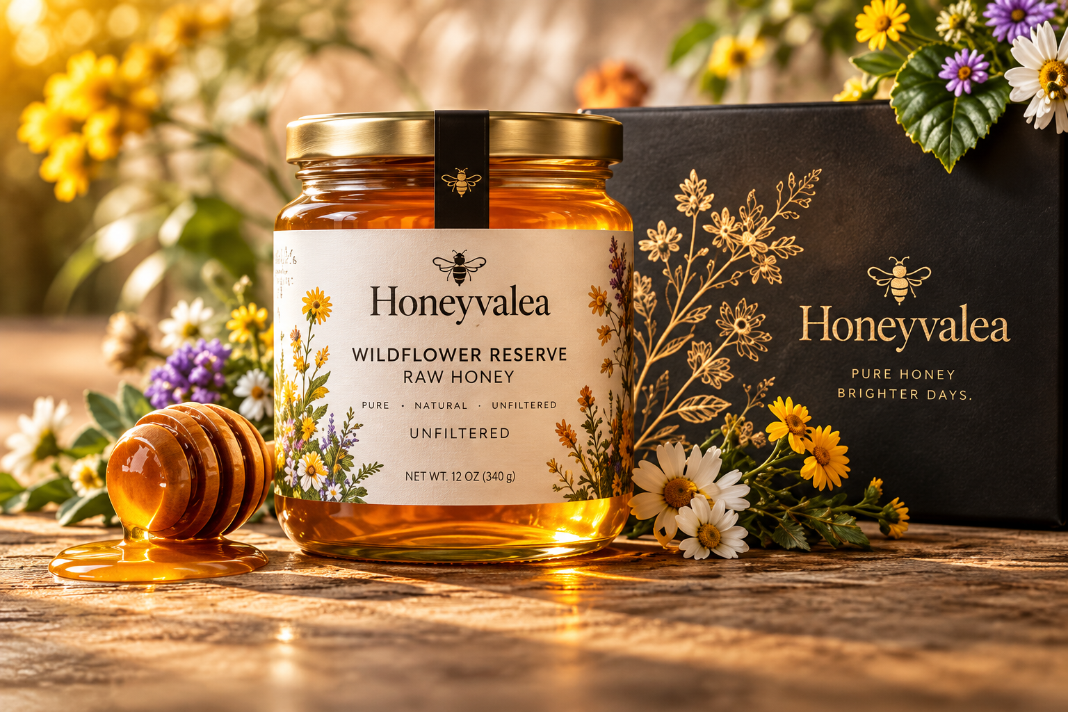 Honey jars and flowers